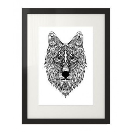 A wall poster with an ethnic wolf framed