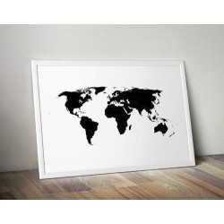 Plakat z mapą świata wypełniona czarnym kolorem