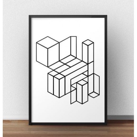 A geometric poster depicting block-shaped solids
