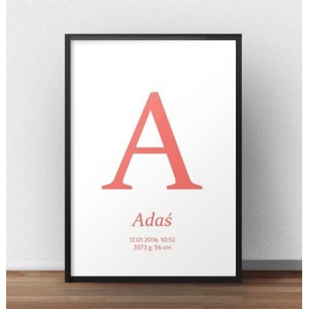 Baby boy's birth certificate poster in coral color