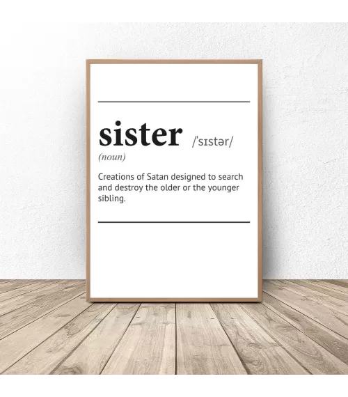 Plakat z napisem definicji słowa "Sister"