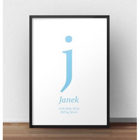Baby birth certificate poster - Small letter - blue