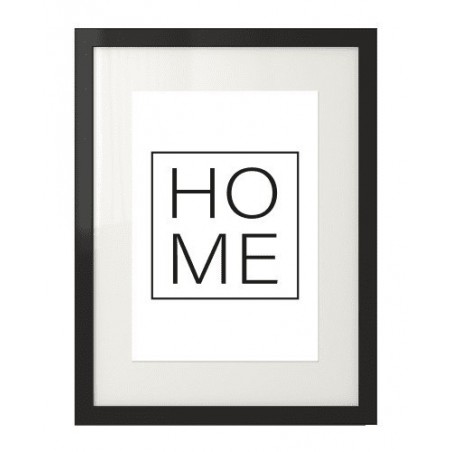 Minimalist typography poster with the word "HOME" in a frame