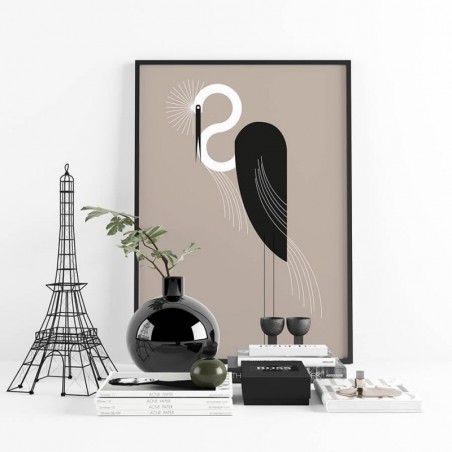 Plakat Czarna Czapla - Grafika na Ścianę z Ptakiem | Scandi Poster