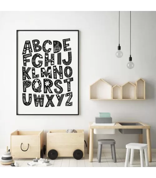 Plakat dla dzieci "Wzorzysty alfabet"