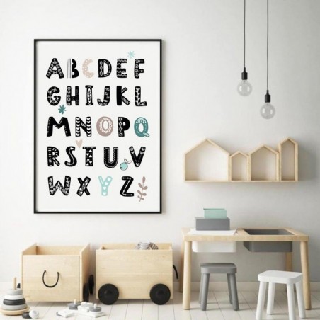 Plakat z Alfabetem Miętowe literki dla Dzieci - Grafika na Ścianę do Pokoju Dziecięcego | Scandi Poster