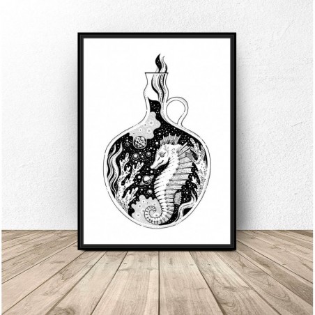Seahorse in a Bottle Poster. Wall Artwork with an Abstract Motif | Scandi Poster