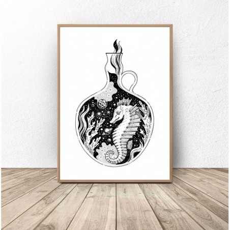 Seahorse in a Bottle Poster. Wall Artwork with an Abstract Motif | Scandi Poster