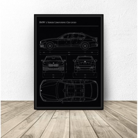 BMW 5 2020 Poster. Toddler's Technical Drawing - Car Graphics for Wall | Scandi Poster