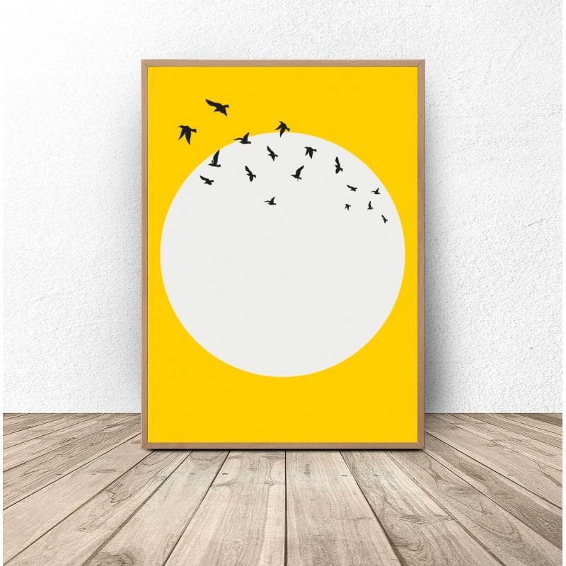Plakat na ścianę Ptaki na tle słońca