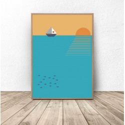 Plakat ilustracja "Łódka o zachodzie słońca"