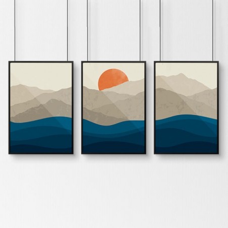 Zestaw trzech plakatów "Górski zachód słońca"