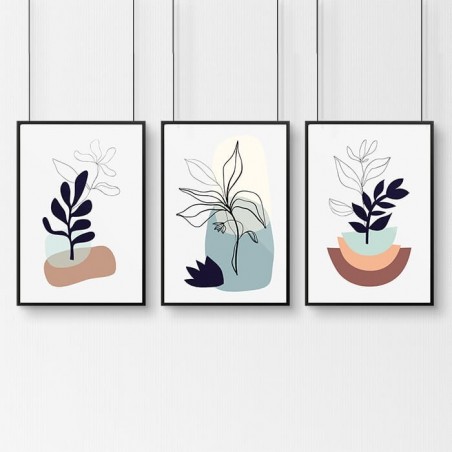 Zestaw 3 plakatów ze szkicem roślin