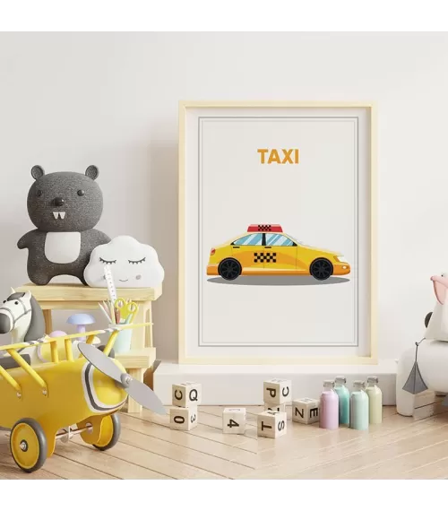 Plakat z samochodem "Taxi"