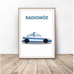 Plakat z samochodem "Radiowóz"