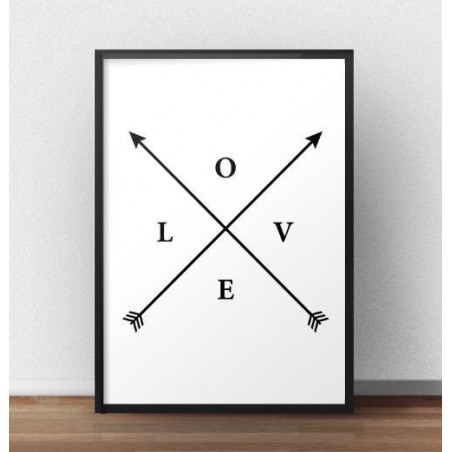 Plakát se slovem "LOVE" a šipkami v boho stylu