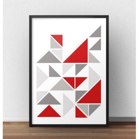 Scandinavian poster with triangles with red color
