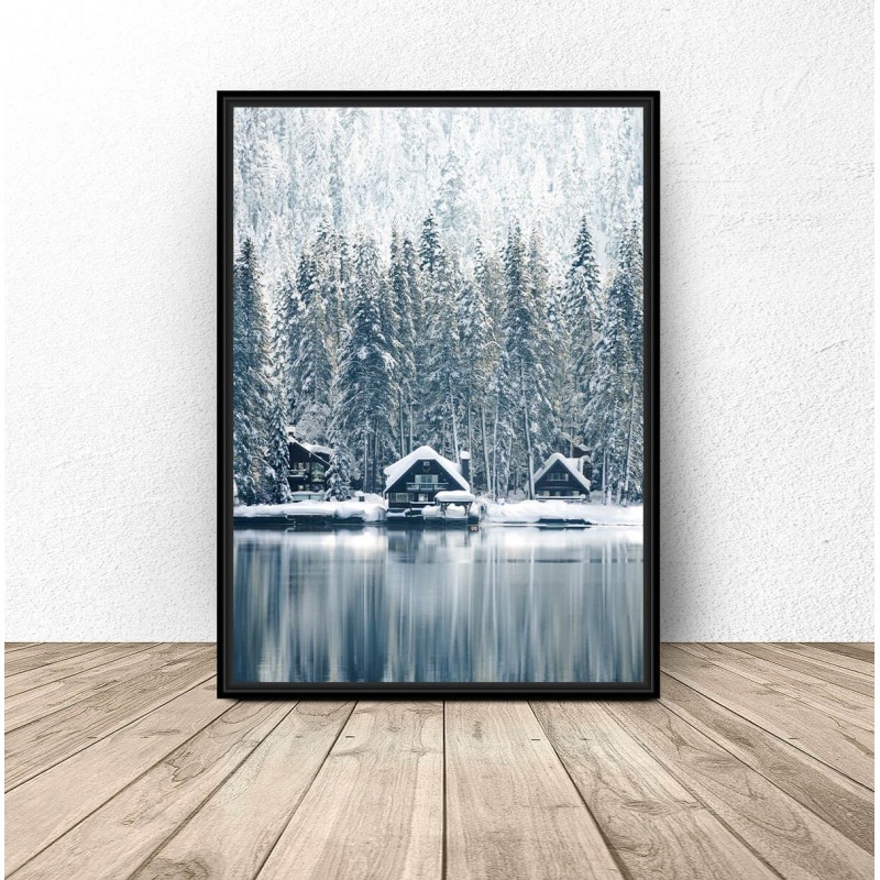 Plakat zimowy Domki w górach