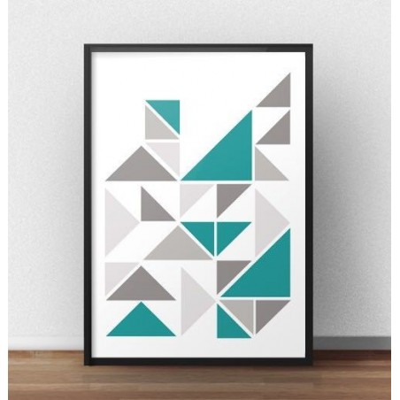 Plakat z trójkątami z akcentem koloru turkusowego