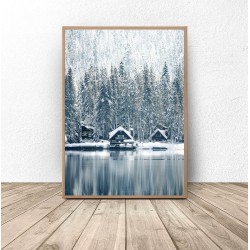 Plakat zimowy "Domki w górach"