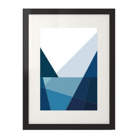 Niebieski plakat geometryczny "Góry i jezioro"