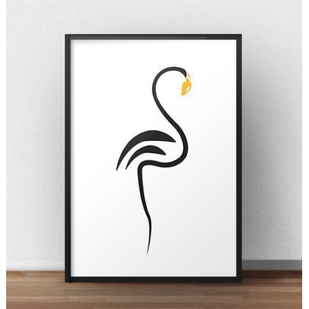 Skandynawski plakat na ścianę z czarnym flamingiem o żółtym dziobie