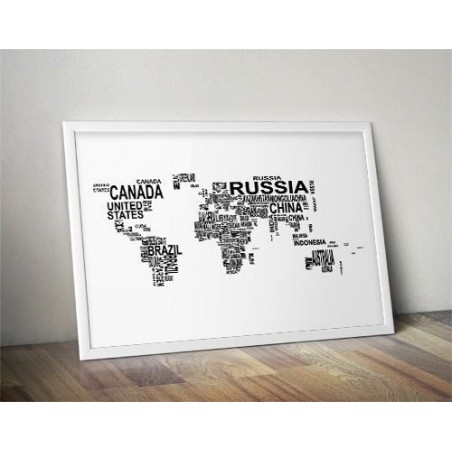 Plakát s názvy zemí tvořících mapu světa