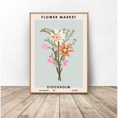 Retro vintage poster with flowers "Flower Market Stockholm" - Graphics from PLN 38.99! Online Store | Scandi Poster