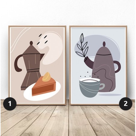 Set of two kitchen posters "Coffee machine and kettle"