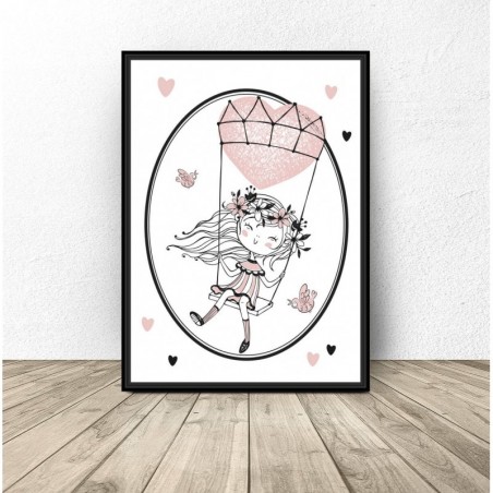 Poster for a girl's room "Girl on a swing" - Wall graphics for a children's room | Scandi Poster