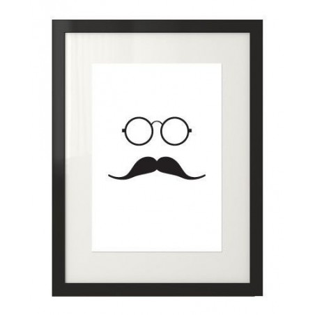 Plakát s grafikou hipstera s brýlemi a knírkem v černém rámu