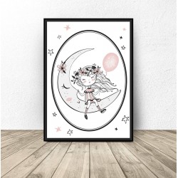 Plakat do pokoju dziewczynki "Dziewczynka na księżycu"
