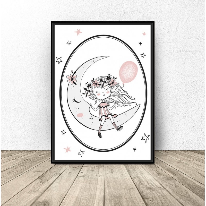 Plakat do pokoju dziewczynki Dziewczynka na księżycu