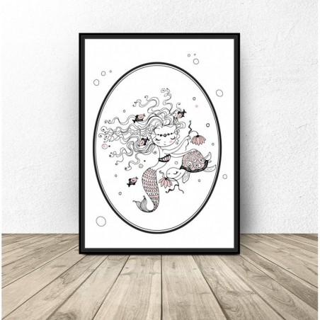 Plakát do dívčího pokoje "Mořská panna s želvou" - Nástěnná grafika do dětského pokoje | Scandi Poster