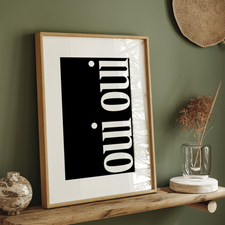 Black poster with the words "Oui, oui" - an elegant accent in your home