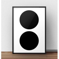 Skandynawski plakat "Dwa czarne koła" utrzymany w stylu minimalistycznym