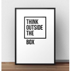 Plakat z napisem "Think outside the box" w wersji z białym tłem