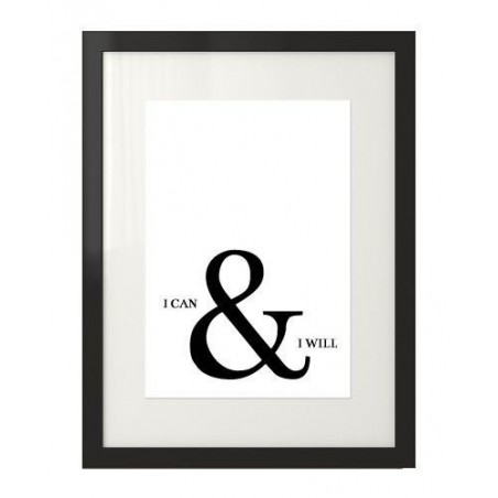 Czarno-biała grafika z motywacyjnym napisem "I can & I will"