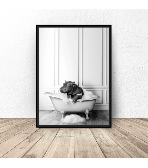 Plakat do łazienki "Hipopotam w wannie"