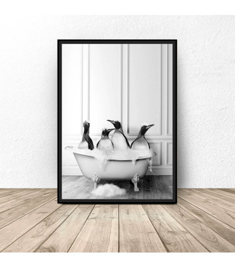 Plakat do łazienki "Pingwiny w wannie"