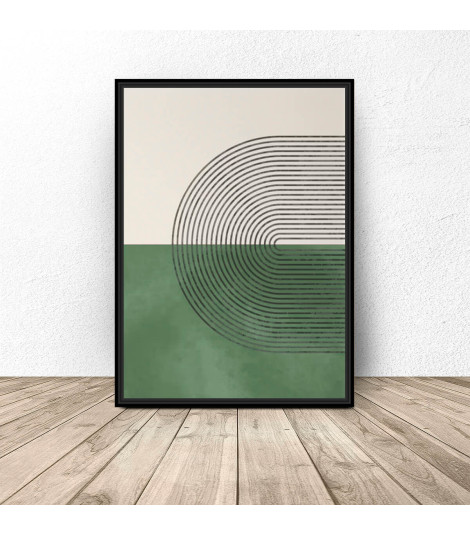 Plakat abstrakcyjny z falistymi liniami z zielonym tłem
