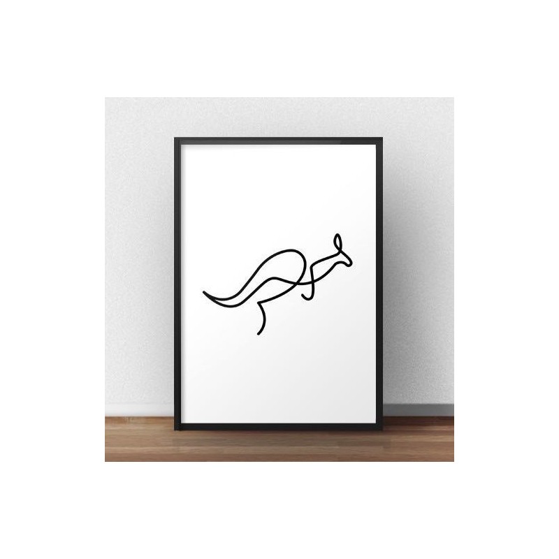 Plakat z kangurem narysowanym jedną linią