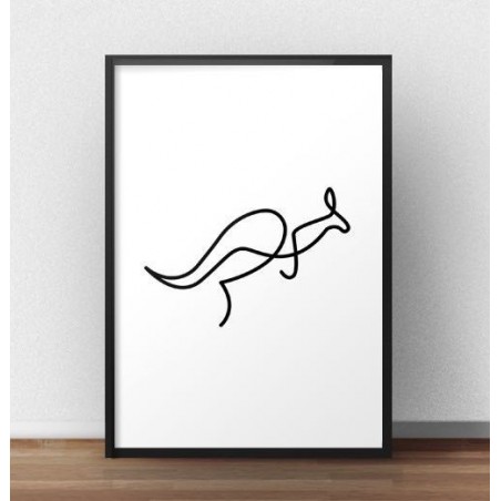 Plakat z kangurem narysowanym jedną linią