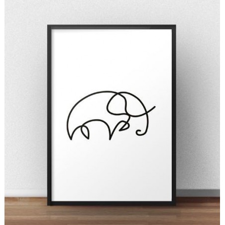 Plakat ze słoniem narysowanym jedną linią
