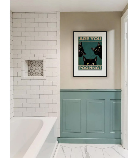 Plakat do łazienki z kotami "Are you pooping?"
