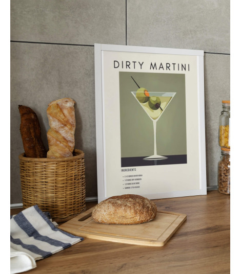 Plakat z przepisem na drink "Dirty Martini"