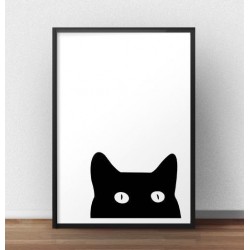 Czarno-biały plakat "Ciekawski kot" na ścianę