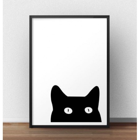 Černobílý plakát "Zvědavá kočka" na zeď