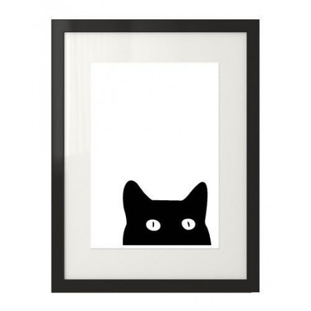 Czarno-biała grafika na ścianę "Ciekawski kot"