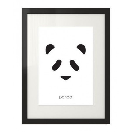 A poster with a panda bear's head for children, framed in a black frame